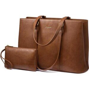 Women's Laptop Tote Bag with Wristlet PU Leather Computer Bag